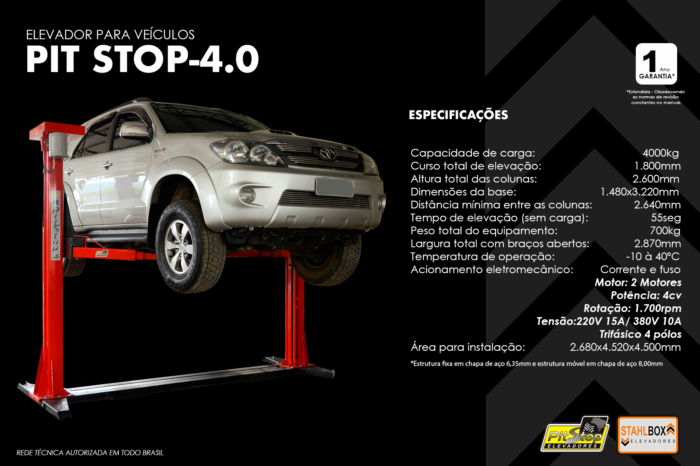 Elevador Automotivo para SUV's, Caminhonetes e Ultilitários 4.000KG, PIT STOP - Lub.Graxa 380v Trifásico - Image 6